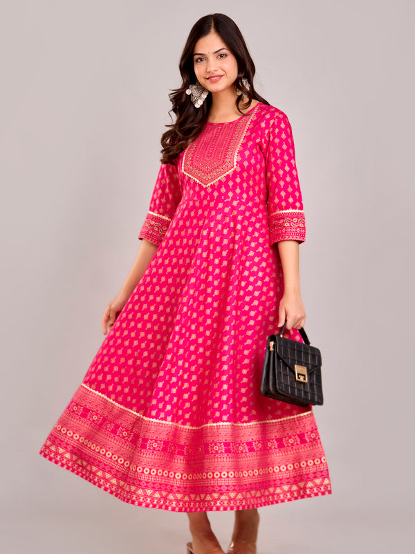Women Printed  Rayon Anarkali Kurta