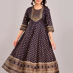 Women Printed  Rayon Anarkali Kurta