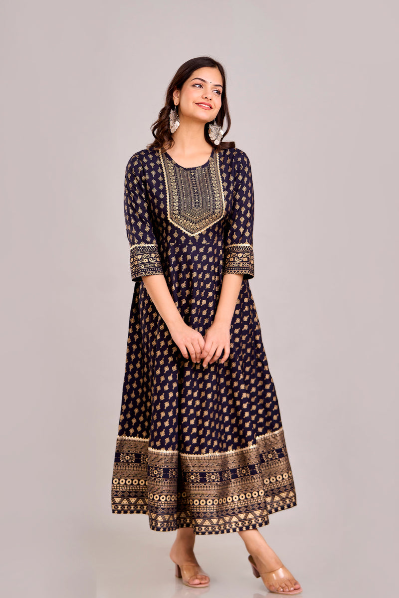 Women Printed  Rayon Anarkali Kurta