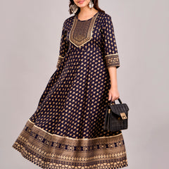 Women Printed  Rayon Anarkali Kurta
