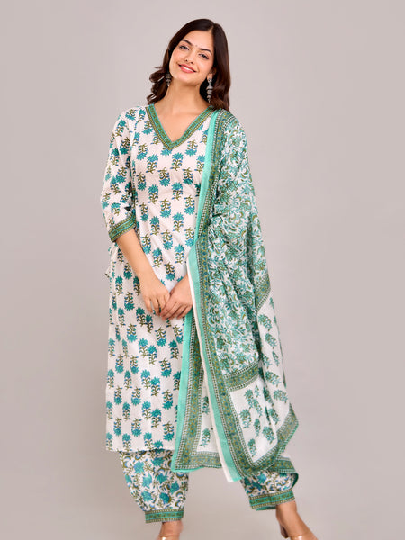 Women Rayon Kurta Pant Dupatta Set