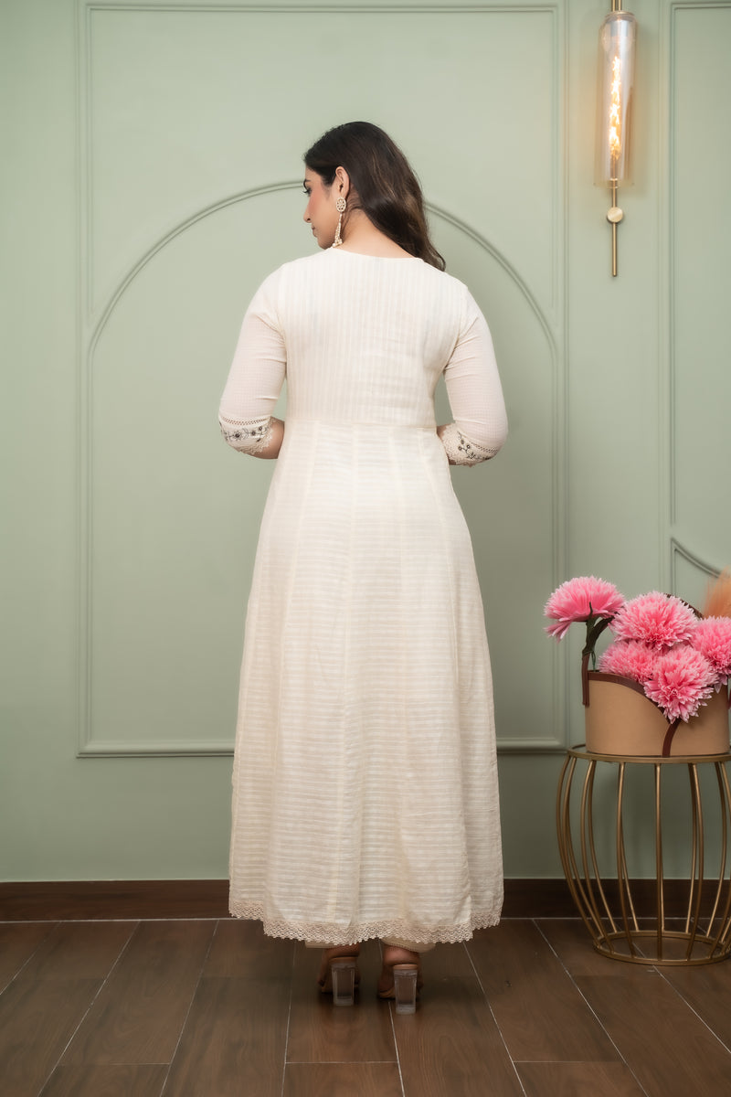 Embroidered Pure Cotton Anarkali Kurta with Trousers & Dupatta Set
