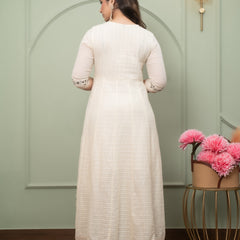 Embroidered Pure Cotton Anarkali Kurta with Trousers & Dupatta Set