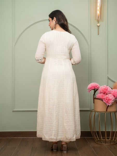 Embroidered Pure Cotton Anarkali Kurta with Trousers & Dupatta Set
