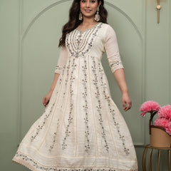 Embroidered Pure Cotton Anarkali Kurta with Trousers & Dupatta Set