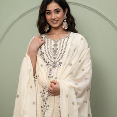 Embroidered Pure Cotton Anarkali Kurta with Trousers & Dupatta Set
