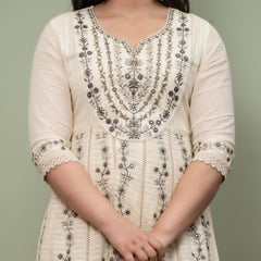 Embroidered Pure Cotton Anarkali Kurta with Trousers & Dupatta Set
