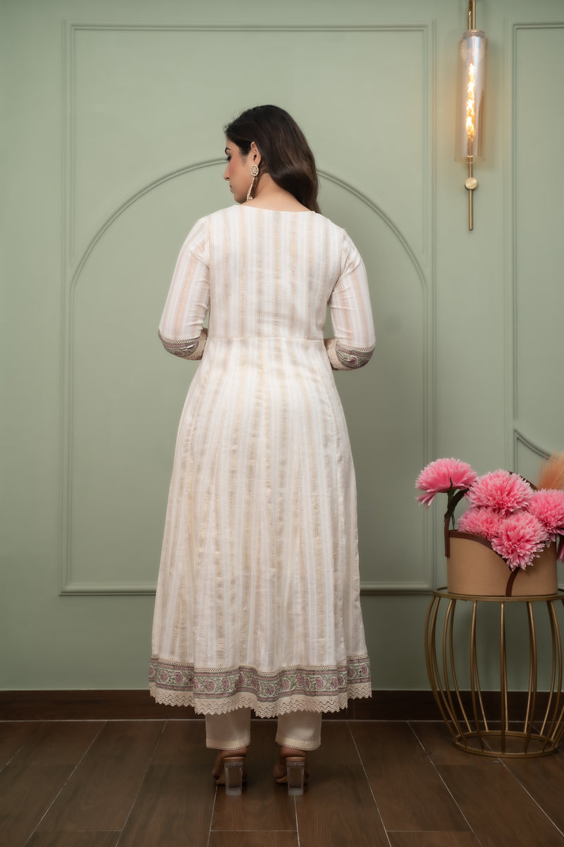 Embroidered Pure Cotton Anarkali Kurta with Trousers & Dupatta Set