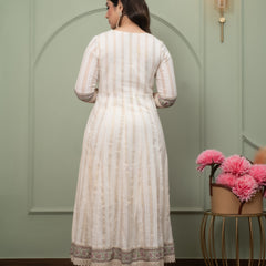 Embroidered Pure Cotton Anarkali Kurta with Trousers & Dupatta Set
