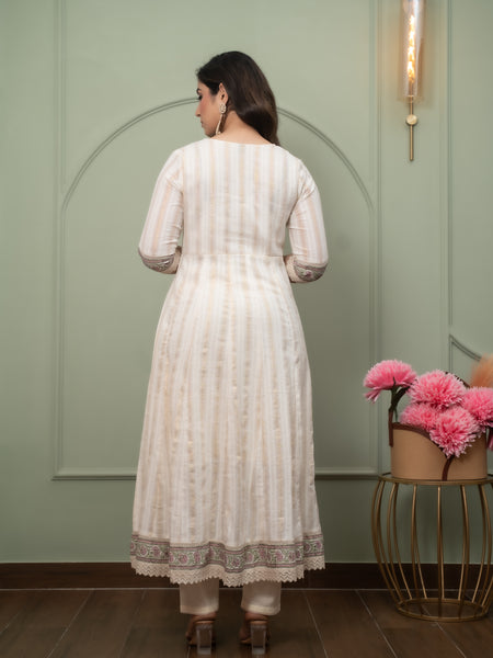 Embroidered Pure Cotton Anarkali Kurta with Trousers & Dupatta Set
