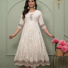 Embroidered Pure Cotton Anarkali Kurta with Trousers & Dupatta Set