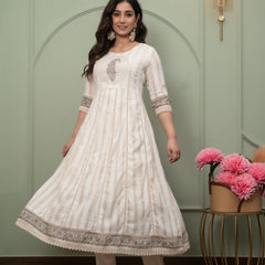 Embroidered Pure Cotton Anarkali Kurta with Trousers & Dupatta Set