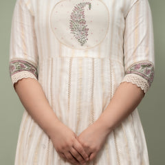 Embroidered Pure Cotton Anarkali Kurta with Trousers & Dupatta Set