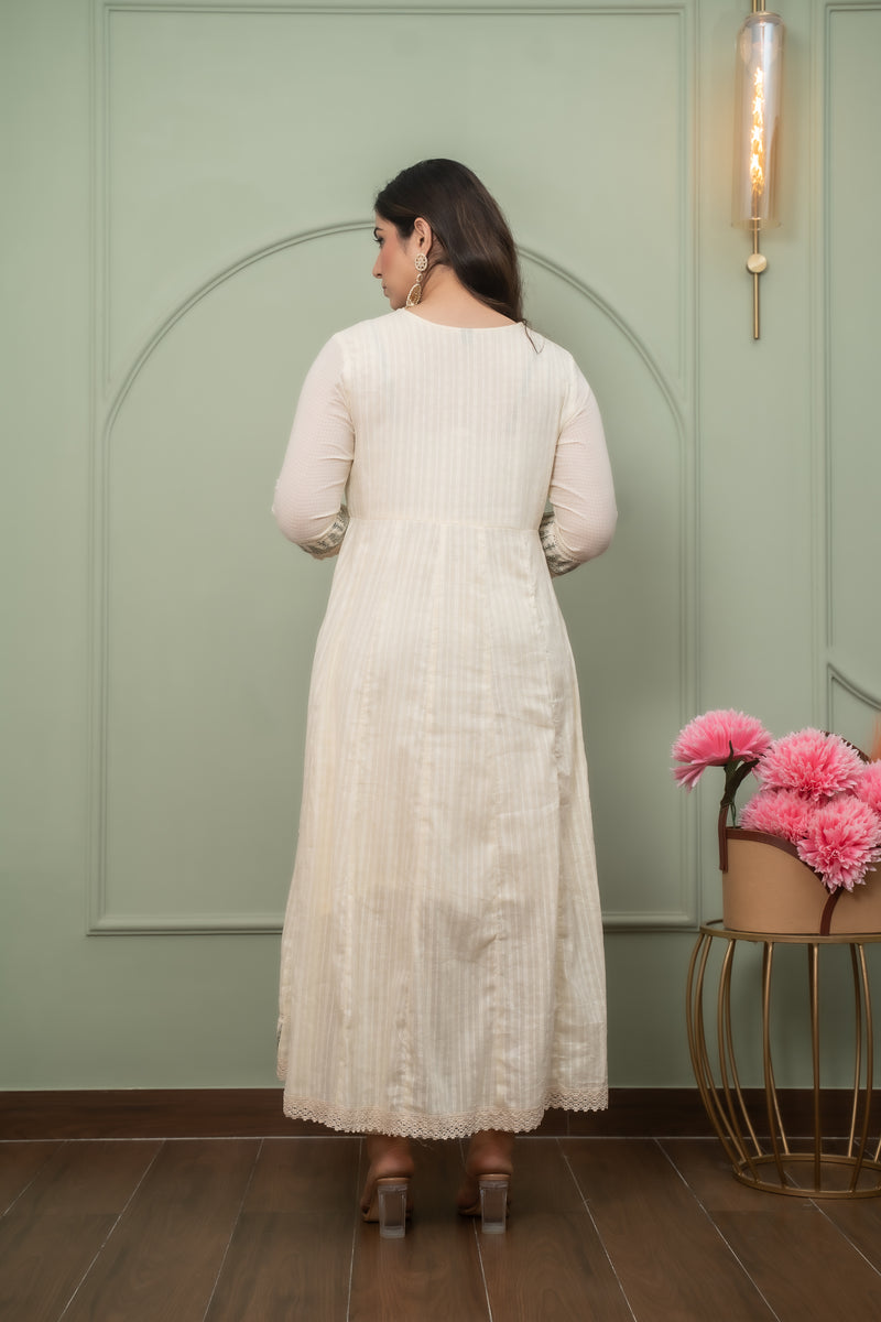 Embroidered Pure Cotton Straight Kurta with Trousers & Dupatta Set