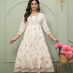 Embroidered Pure Cotton Straight Kurta with Trousers & Dupatta Set