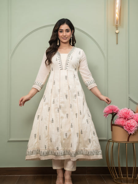 Embroidered Pure Cotton Straight Kurta with Trousers & Dupatta Set