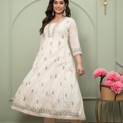 Embroidered Pure Cotton Straight Kurta with Trousers & Dupatta Set