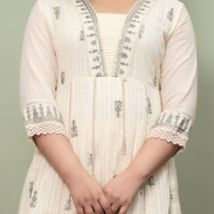 Embroidered Pure Cotton Straight Kurta with Trousers & Dupatta Set