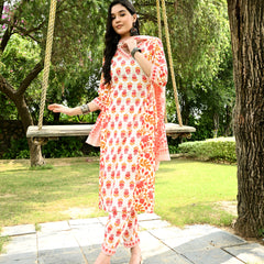 Printed Regular Mirror Work Pure Cotton Straight Kurta with Trousers & Dupatta