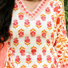 Printed Regular Mirror Work Pure Cotton Straight Kurta with Trousers & Dupatta