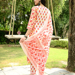 Printed Regular Mirror Work Pure Cotton Straight Kurta with Trousers & Dupatta