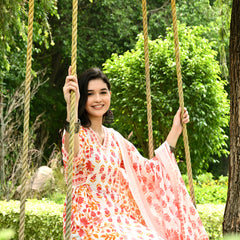 Printed Regular Mirror Work Pure Cotton Straight Kurta with Trousers & Dupatta