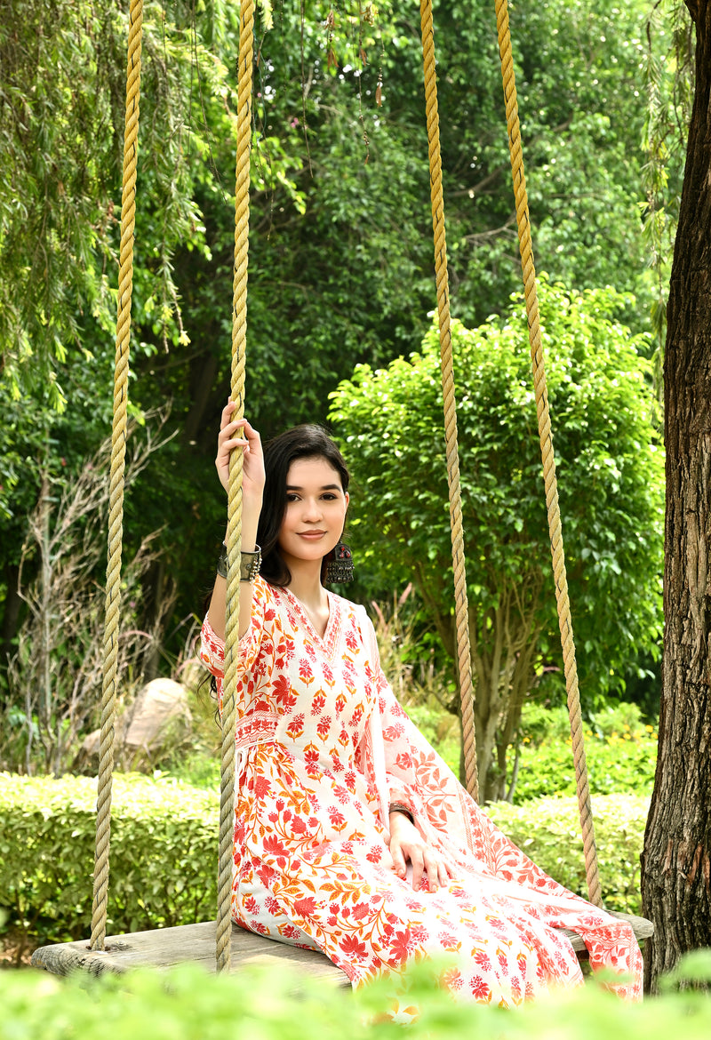 Printed Regular Mirror Work Pure Cotton Straight Kurta with Trousers & Dupatta