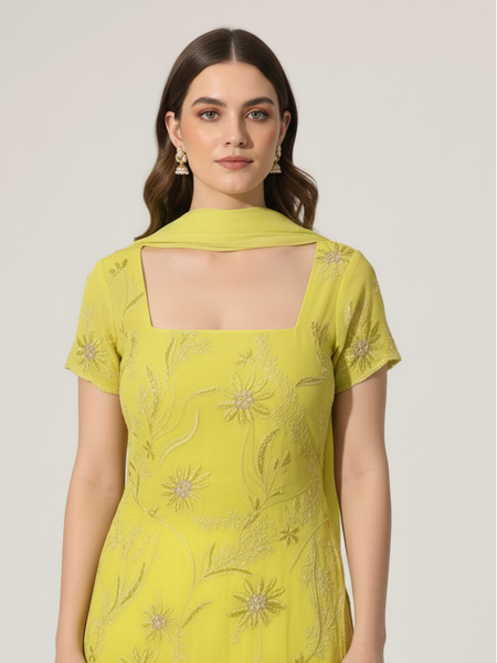 Fresh Lime Ethnic Suit Set