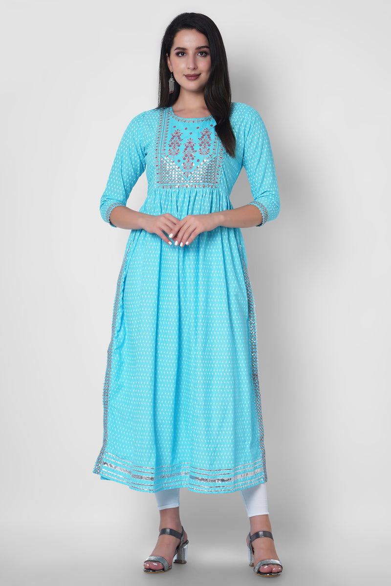 Women Printed Viscose Rayon Flared Kurta