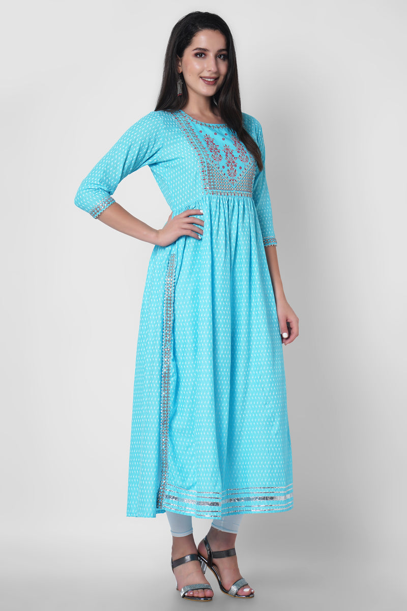 Women Printed Viscose Rayon Flared Kurta