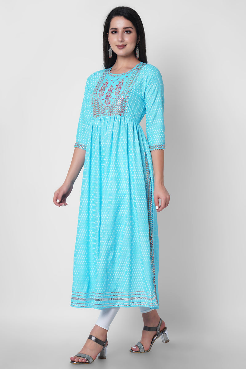 Women Printed Viscose Rayon Flared Kurta
