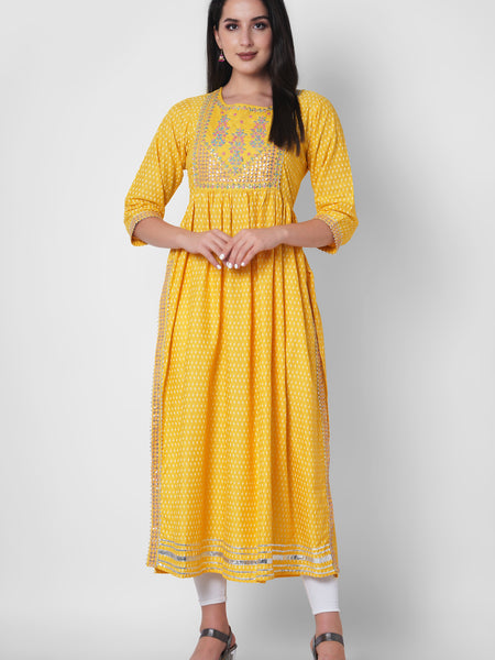 Women Printed Viscose Rayon Flared Kurta