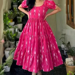 Women’s Pink Ikat Printed Anarkali Style Long Flared Kurta