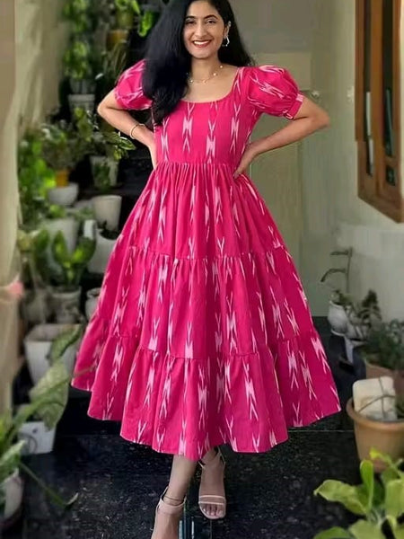 Women’s Pink Ikat Printed Anarkali Style Long Flared Kurta