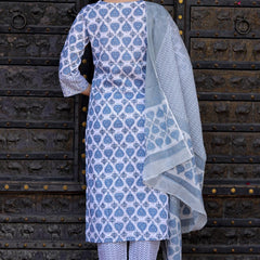 Bairaj Blue Booty Print Women Kurta Pyjama Dupatta Set in Viscose Rayon