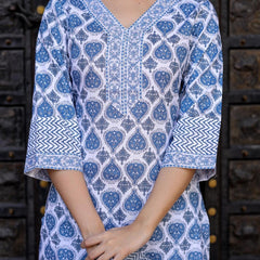 Bairaj Blue Booty Print Women Kurta Pyjama Dupatta Set in Viscose Rayon