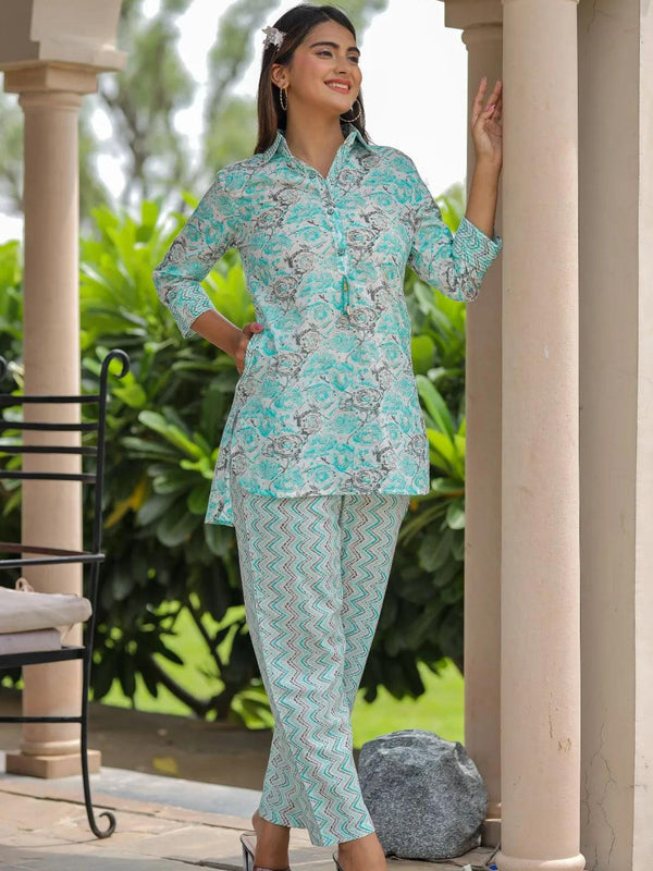 Bairaj Cotton Printed Women Cord Set with Designer Buttons and Cotton Pants