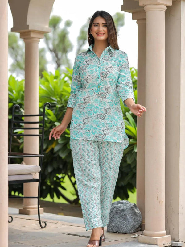 Bairaj Cotton Printed Women Cord Set with Designer Buttons and Cotton Pants