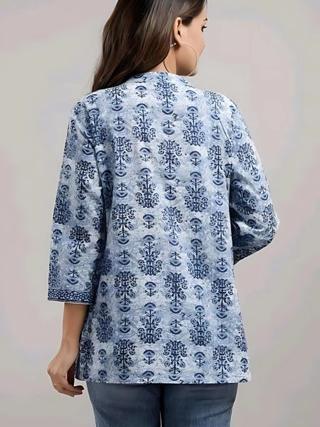 Bairaj Cotton Printed Regular Wear Women Top in Blue Color