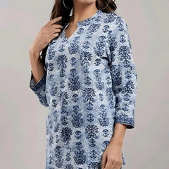 Bairaj Cotton Printed Regular Wear Women Top in Blue Color