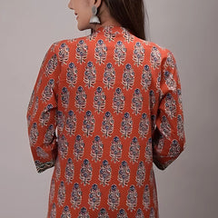Bairaj Cotton Printed Regular Wear Women Top in Rust Color