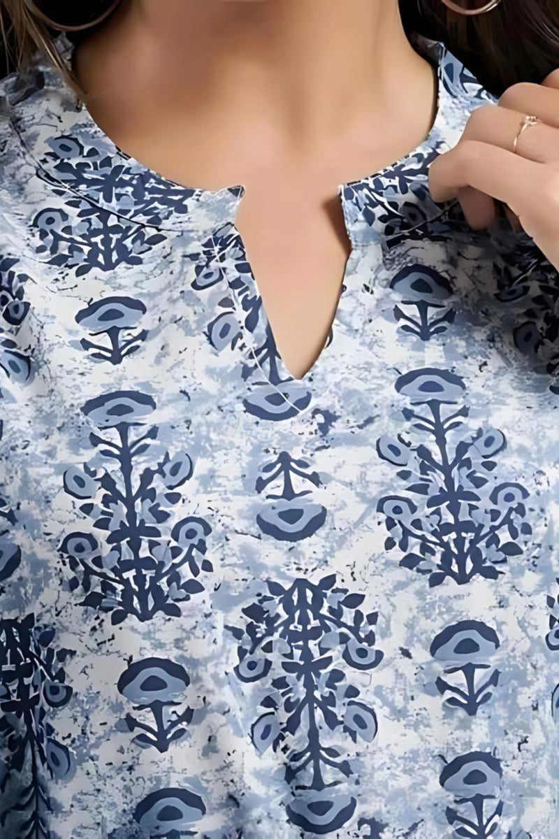 Bairaj Cotton Printed Regular Wear Women Top in Blue Color