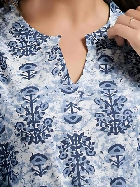 Bairaj Cotton Printed Regular Wear Women Top in Blue Color