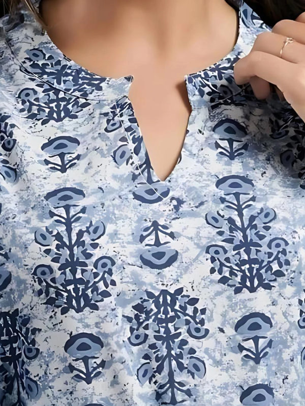 Bairaj Cotton Printed Regular Wear Women Top in Blue Color