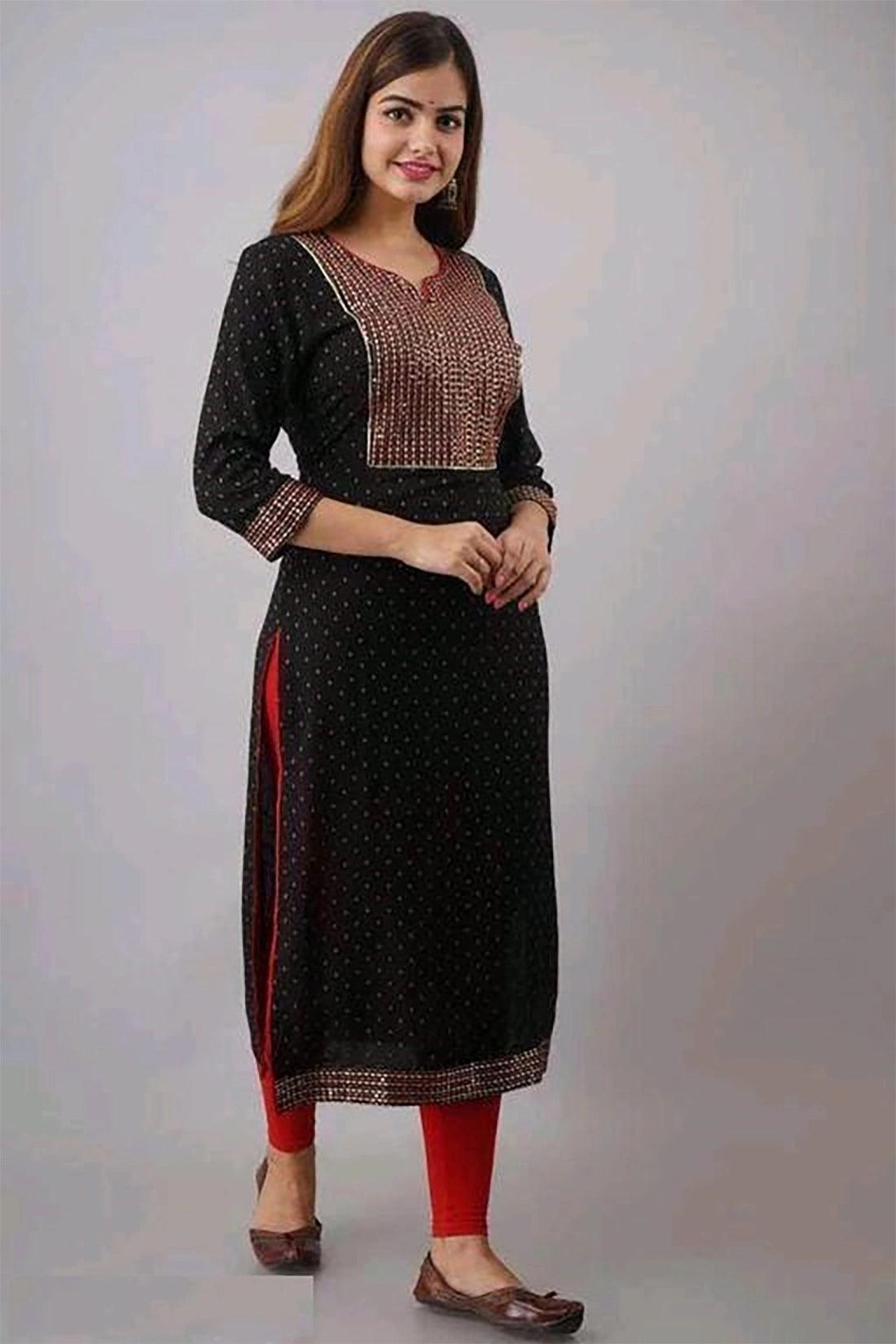 Bairaj Embroidered and Printed Straight Black Women Kurta in Rayon