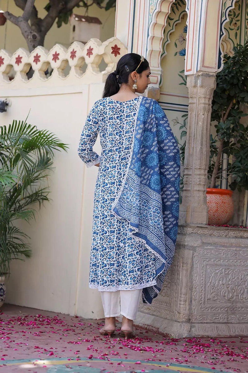  Bairaj's Floral Printed Pure Cotton Women's Kurta Pant Dupatta Set