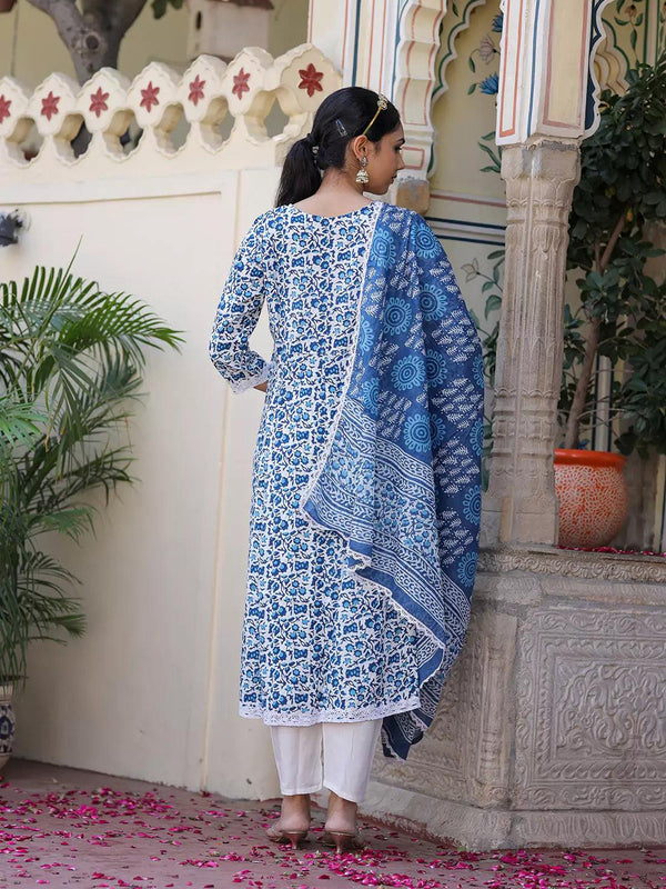  Bairaj's Floral Printed Pure Cotton Women's Kurta Pant Dupatta Set