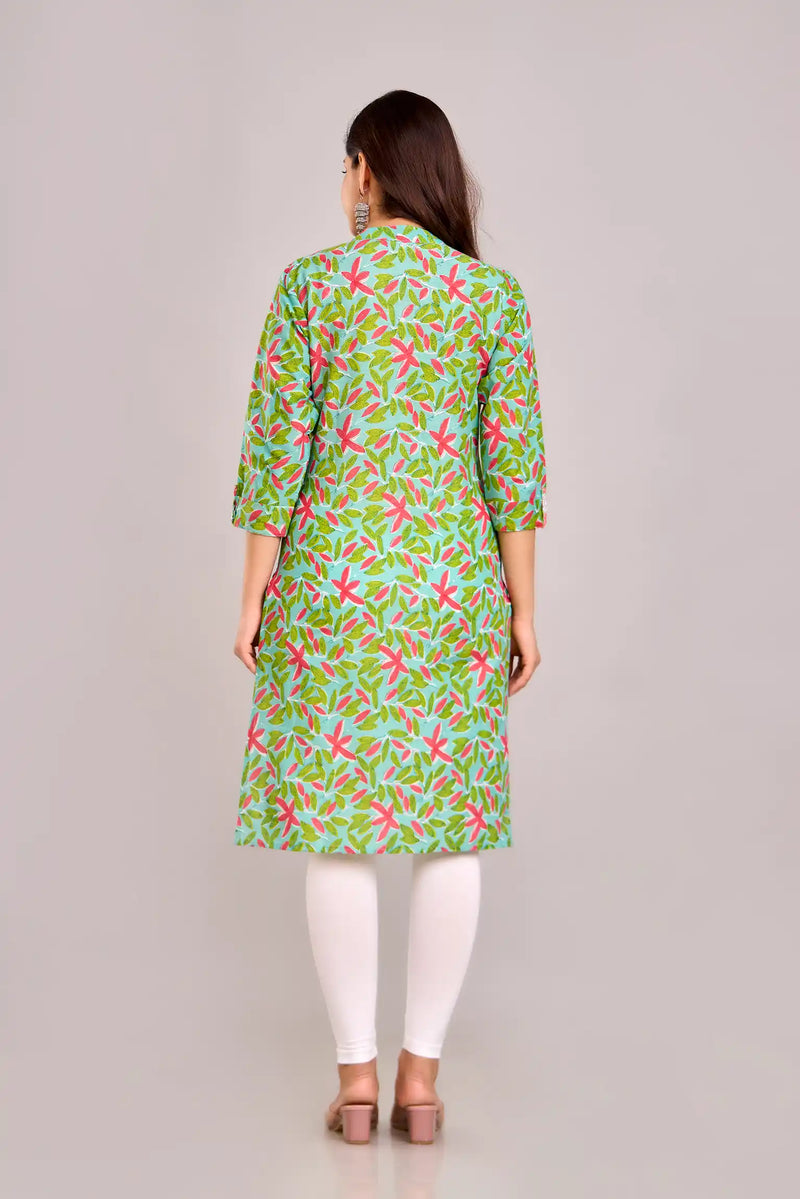 Floral Printed Green Aline Kurta