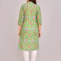 Floral Printed Green Aline Kurta