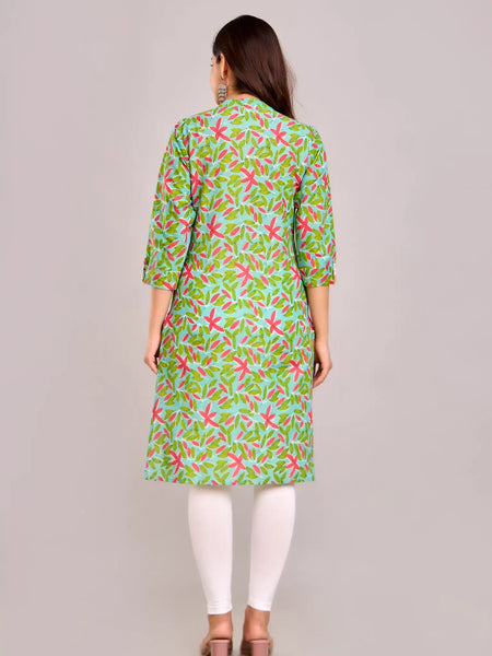 Floral Printed Green Aline Kurta